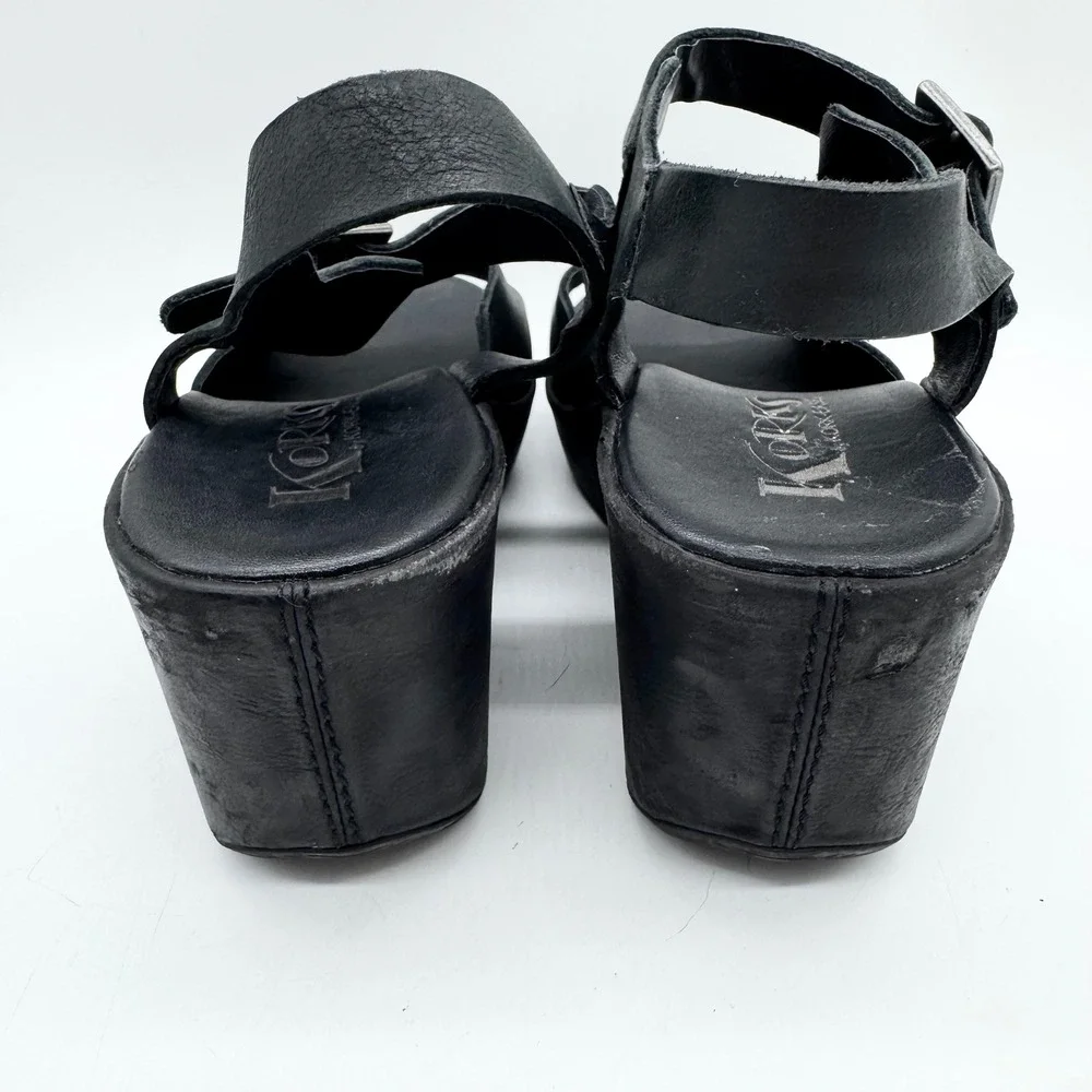 Korks‎ by Kork-Ease Black Leather Platform Wedge Sandals Size 6 Boho Minimalist